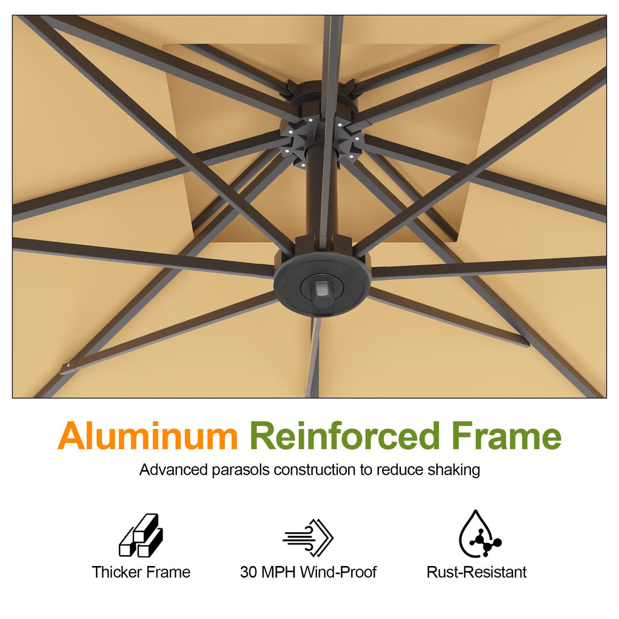 Patioslife Aegis Pro™ Cantilever Umbrella with Base & Protective Cover — Fibreglass Ribs & Powder-Coated Aluminium Pole for Garden & Patio