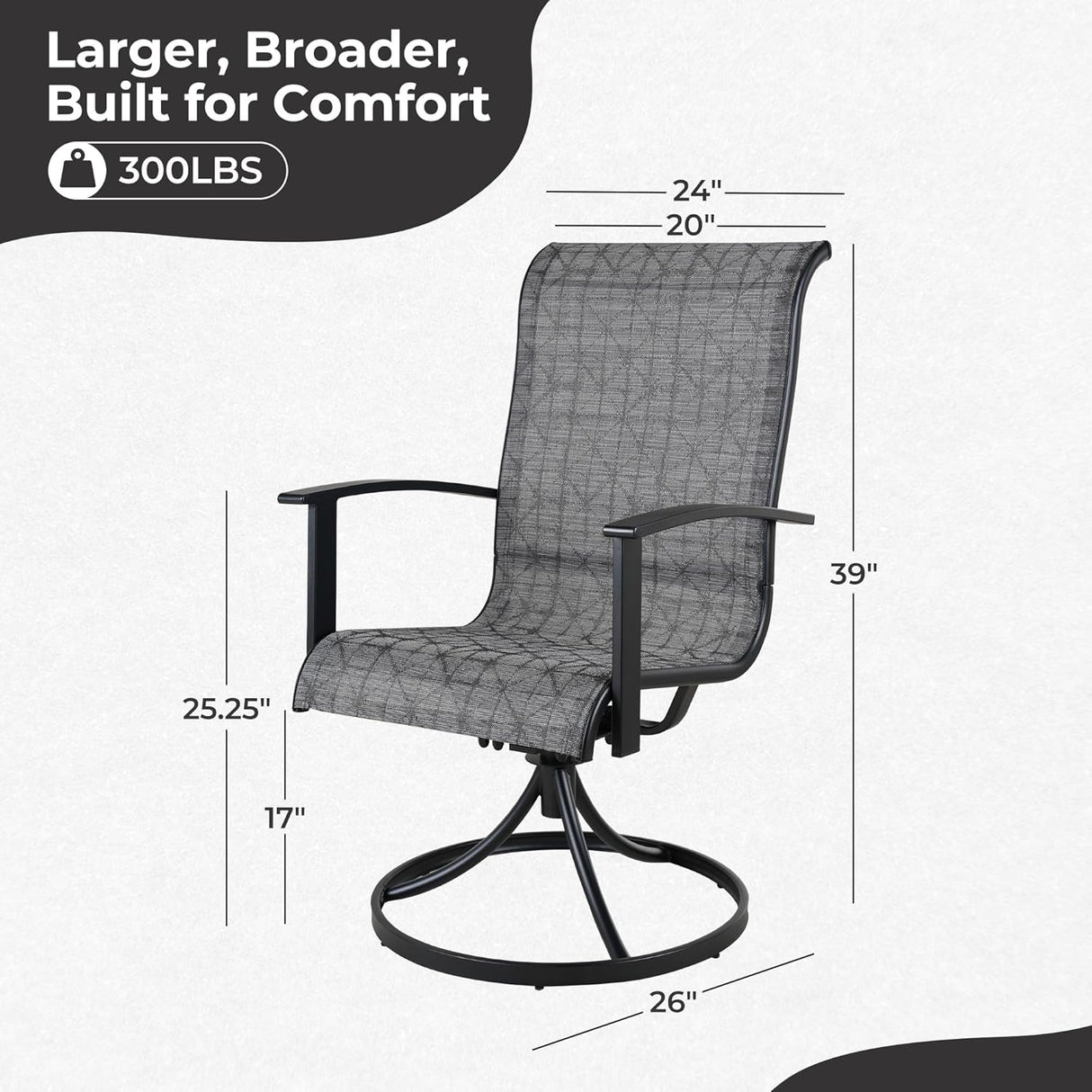 Outdoor Swivel Rocking Patio Dining Chairs Set of 2 – Textilene Patio Rockers with Sturdy Metal Frame for Garden, Deck, or Backyard