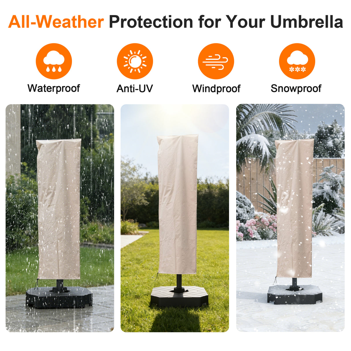 Water-Resistant Patio Umbrella Cover for 9ft-13ft Offset & Cantilever Umbrellas with Zipper & Rod – Durable Outdoor Protection for Curved and Straight Pole Parasols