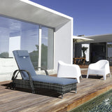 Patioslife Wicker Chaise Lounge Chair – Outdoor PE Rattan Sun Lounger with Cushion, Adjustable 5-Level Backrest, Headrest & Wheels, Deep Coffee & Cream White