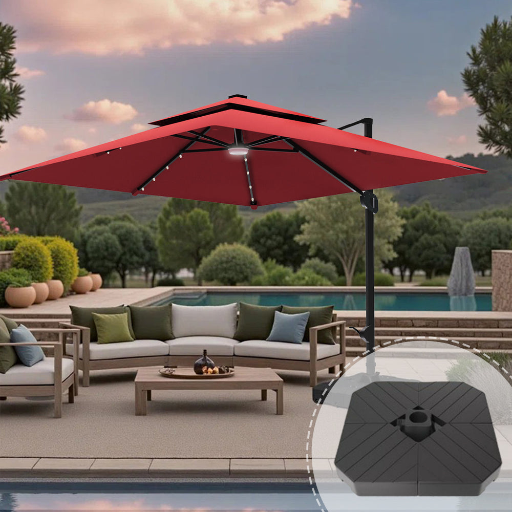 Patioslife Aegis Pro Cantilever Umbrella with LED Lights and Cover, Reinforced & Powder-Coated Aluminium Ribs and Pole — Perfect for Garden & Patio