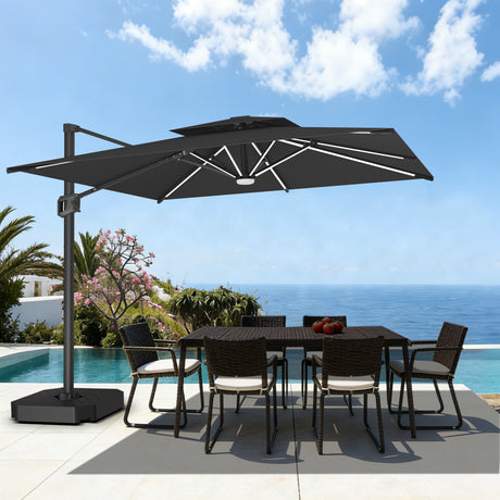 Patioslife Aegis Premium Cantilever Umbrella with Full-Rib LED Strip Lighting, Fibreglass Ribs and Powder-Coated Aluminium Pole for Luxury Garden & Patio Shade