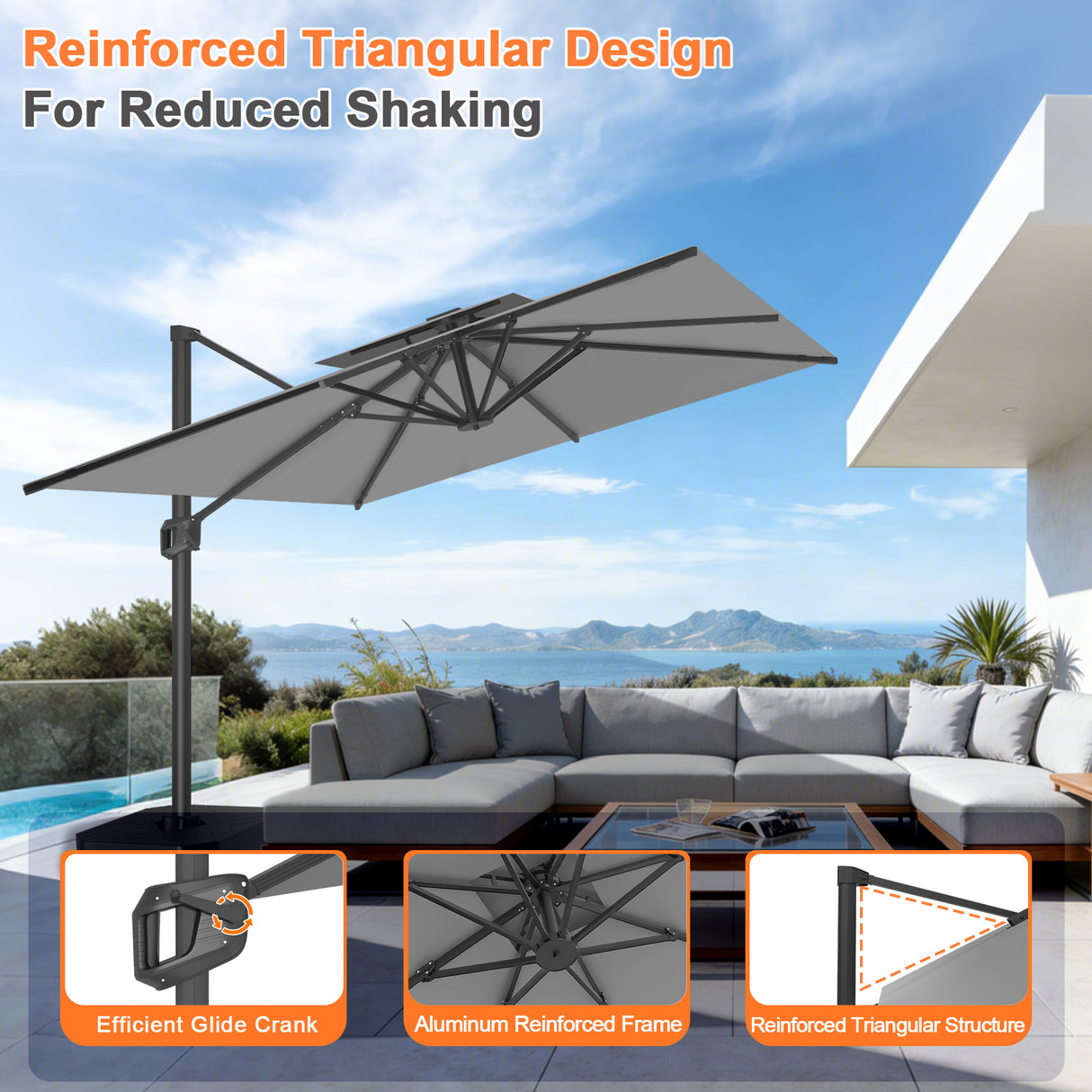 Patioslife Aegis Pro Cantilever Umbrella, Reinforced & Powder-Coated Aluminium Ribs and Pole for Garden & Patio
