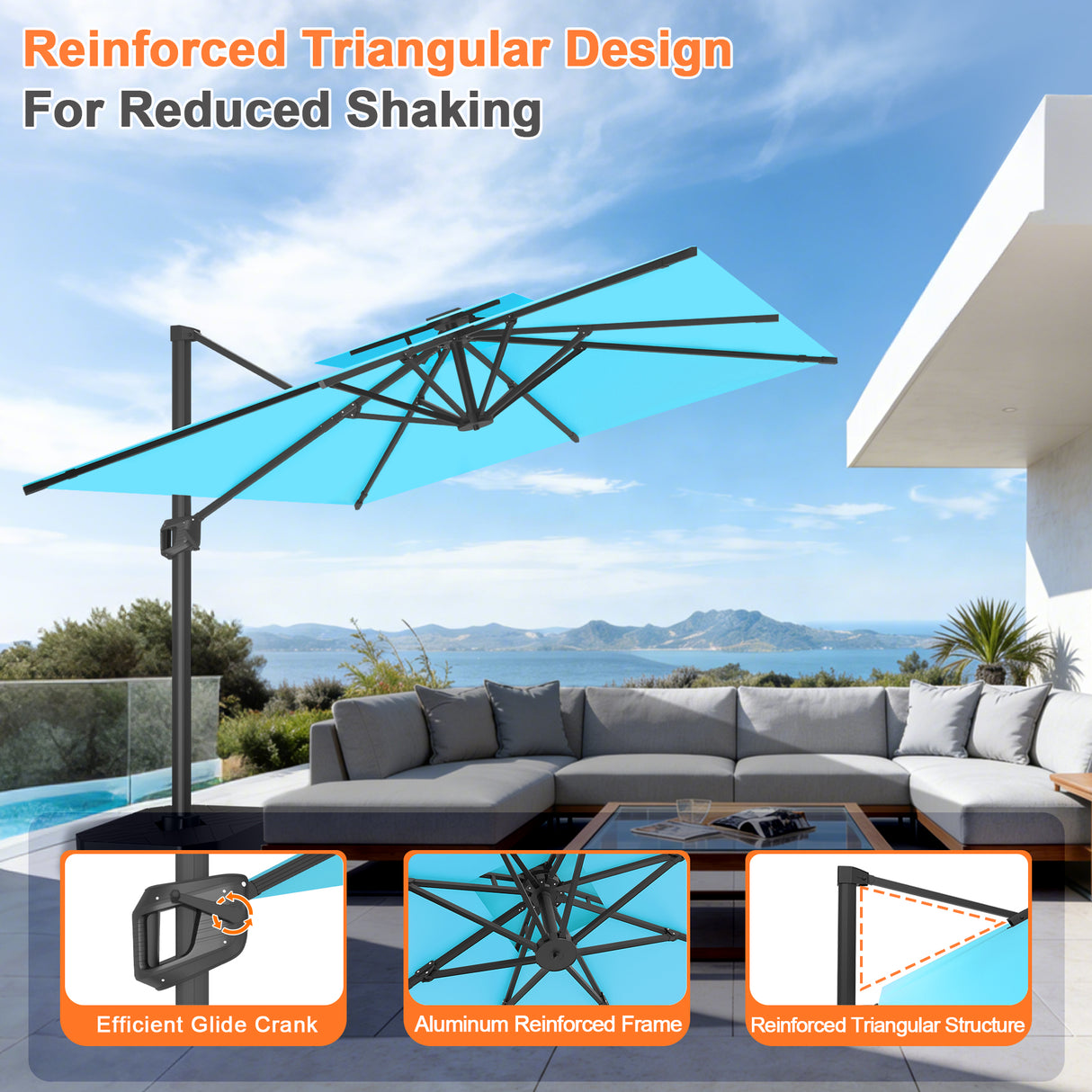 Patioslife Aegis Pro Cantilever Umbrella, Reinforced & Powder-Coated Aluminium Ribs and Pole for Garden & Patio