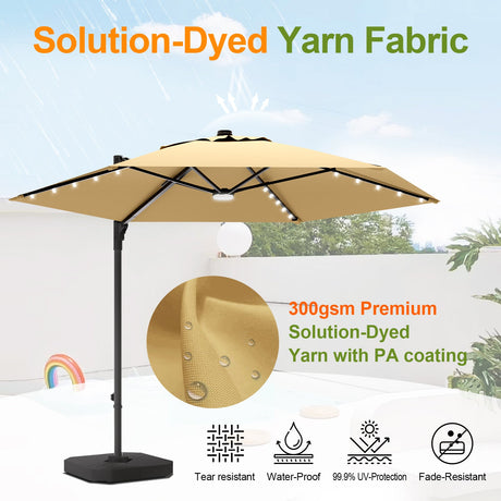 Cantilever Patio Umbrella,patioslife,Poolside,Outdoor Leisure Area,Outdoor Kitchen or Dining Area,Garden Pathway,Rooftop Terrace,Sun Shading & Light Contro,Space Definition,LED,solution-dyed yarn fabric 