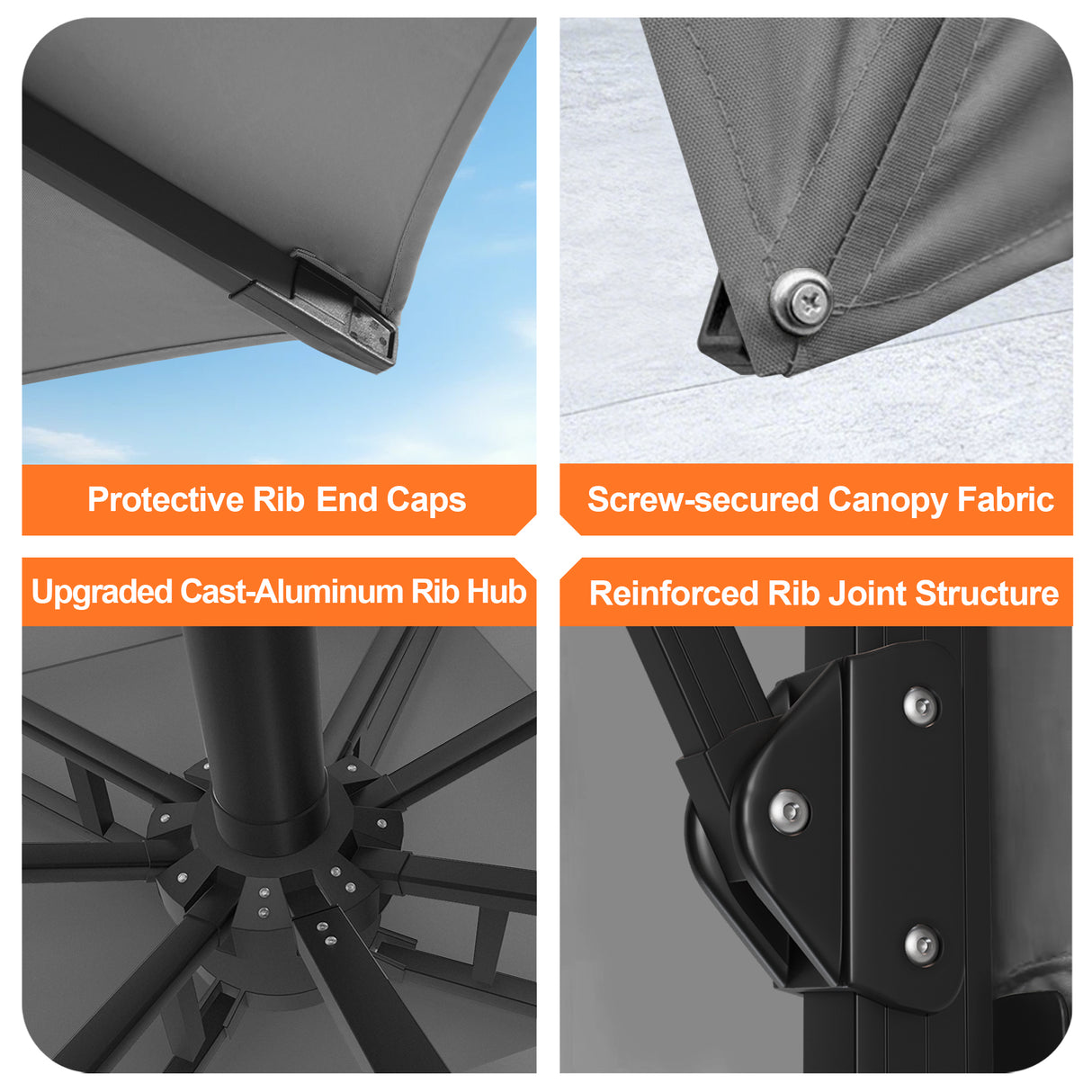 Patioslife Aegis Pro Cantilever Umbrella with LED Lights, Reinforced & Powder-Coated Aluminium Ribs and Pole — Perfect for Garden & Patio