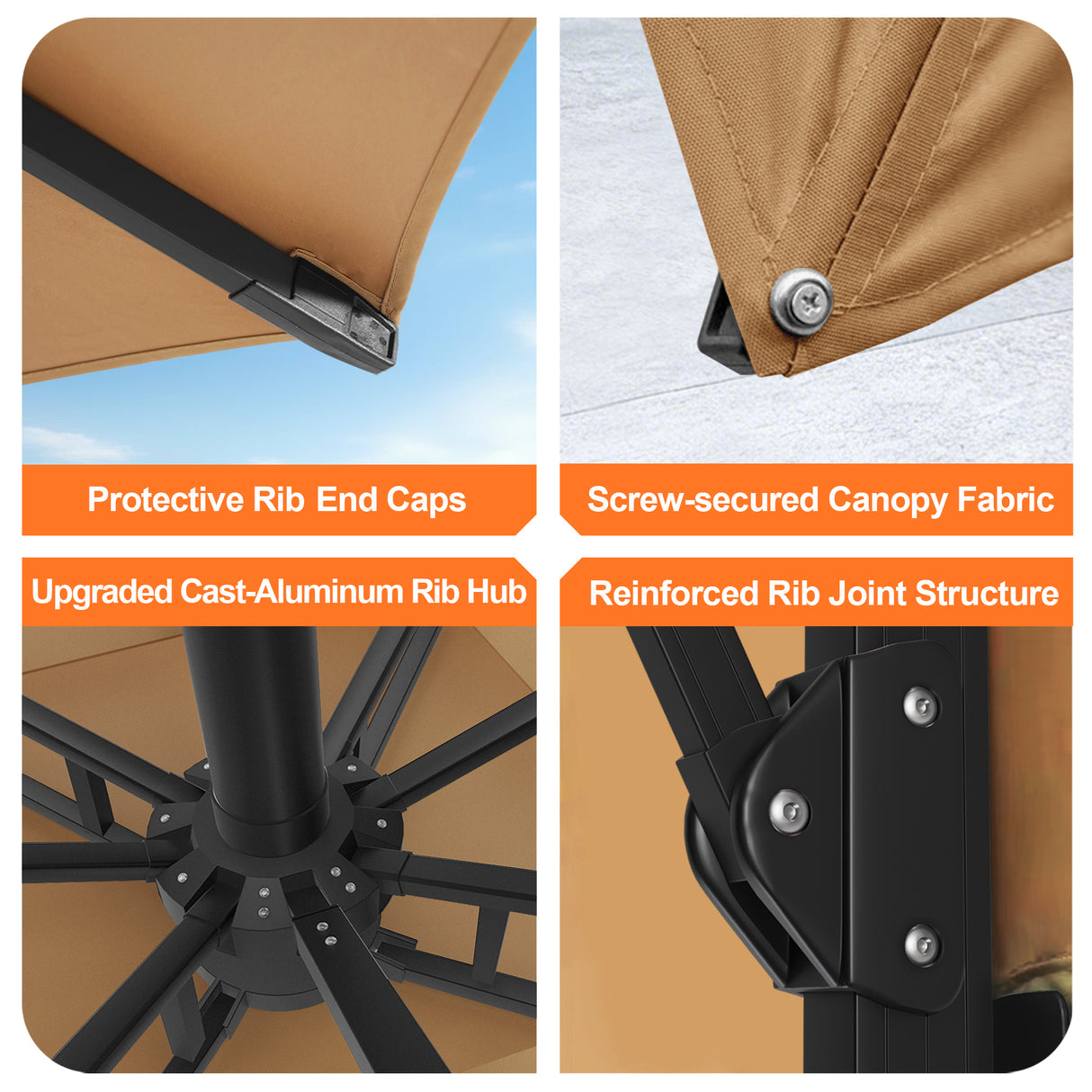 Patioslife Aegis Pro Cantilever Umbrella, Reinforced & Powder-Coated Aluminium Ribs and Pole for Garden & Patio