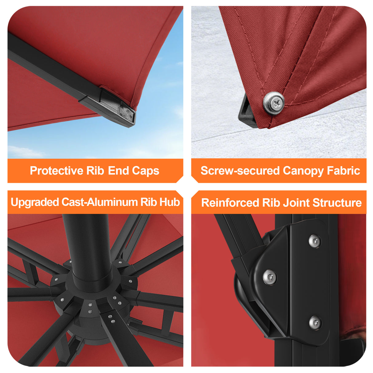 Patioslife Aegis Pro Cantilever Umbrella, Reinforced & Powder-Coated Aluminium Ribs and Pole for Garden & Patio
