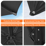 Patioslife Aegis Pro Cantilever Umbrella with LED Lights, Reinforced & Powder-Coated Aluminium Ribs and Pole — Perfect for Garden & Patio