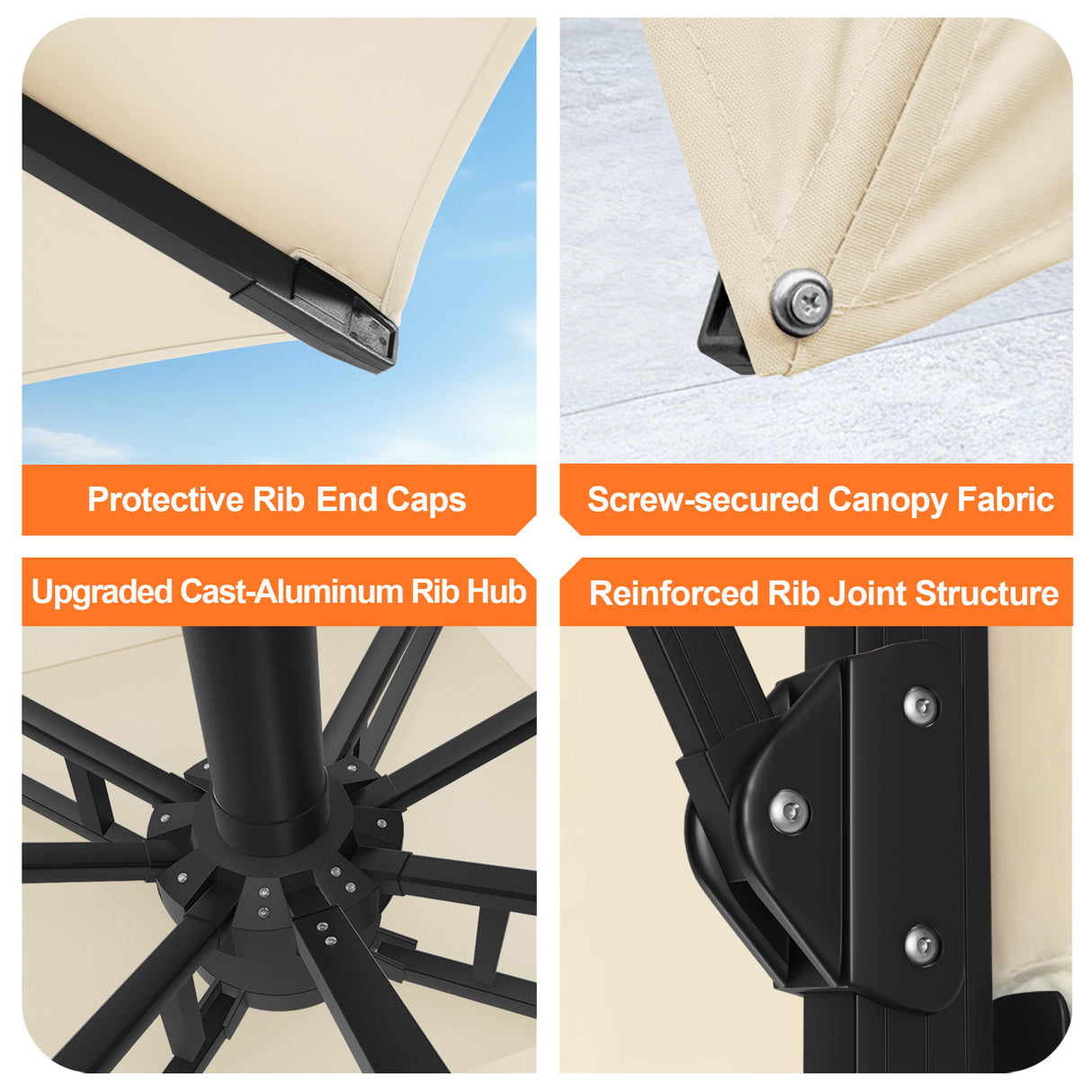 Patioslife Aegis Pro Cantilever Umbrella, Reinforced & Powder-Coated Aluminium Ribs and Pole for Garden & Patio