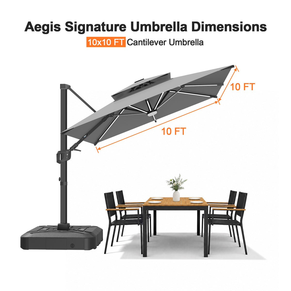 Patioslife Aegis Signature Rotating Cantilever Patio Umbrella with Adjustable Tilt | Large Outdoor Shade Umbrella for Garden, Deck & Poolside,  Includes Free Premium Cover