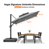Patioslife Aegis Signature Rotating Cantilever Patio Umbrella with Adjustable Tilt | Large Outdoor Shade Umbrella for Garden, Deck & Poolside,  Includes Free Premium Cover