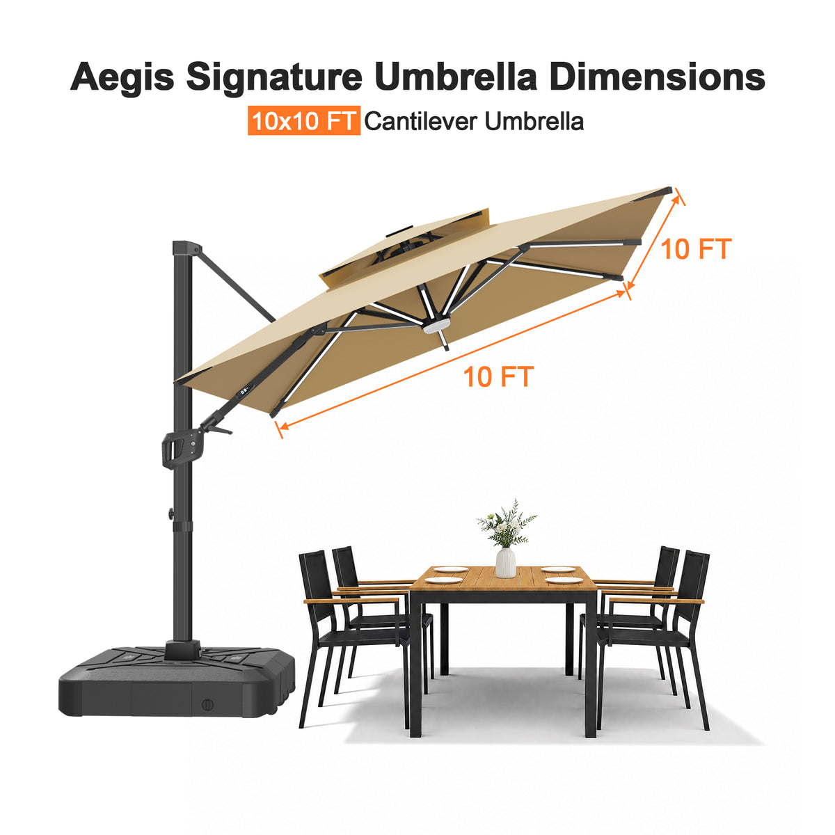 Patioslife Aegis Signature Rotating Cantilever Patio Umbrella with Adjustable Tilt | Large Outdoor Shade Umbrella for Garden, Deck & Poolside,  Includes Free Premium Cover
