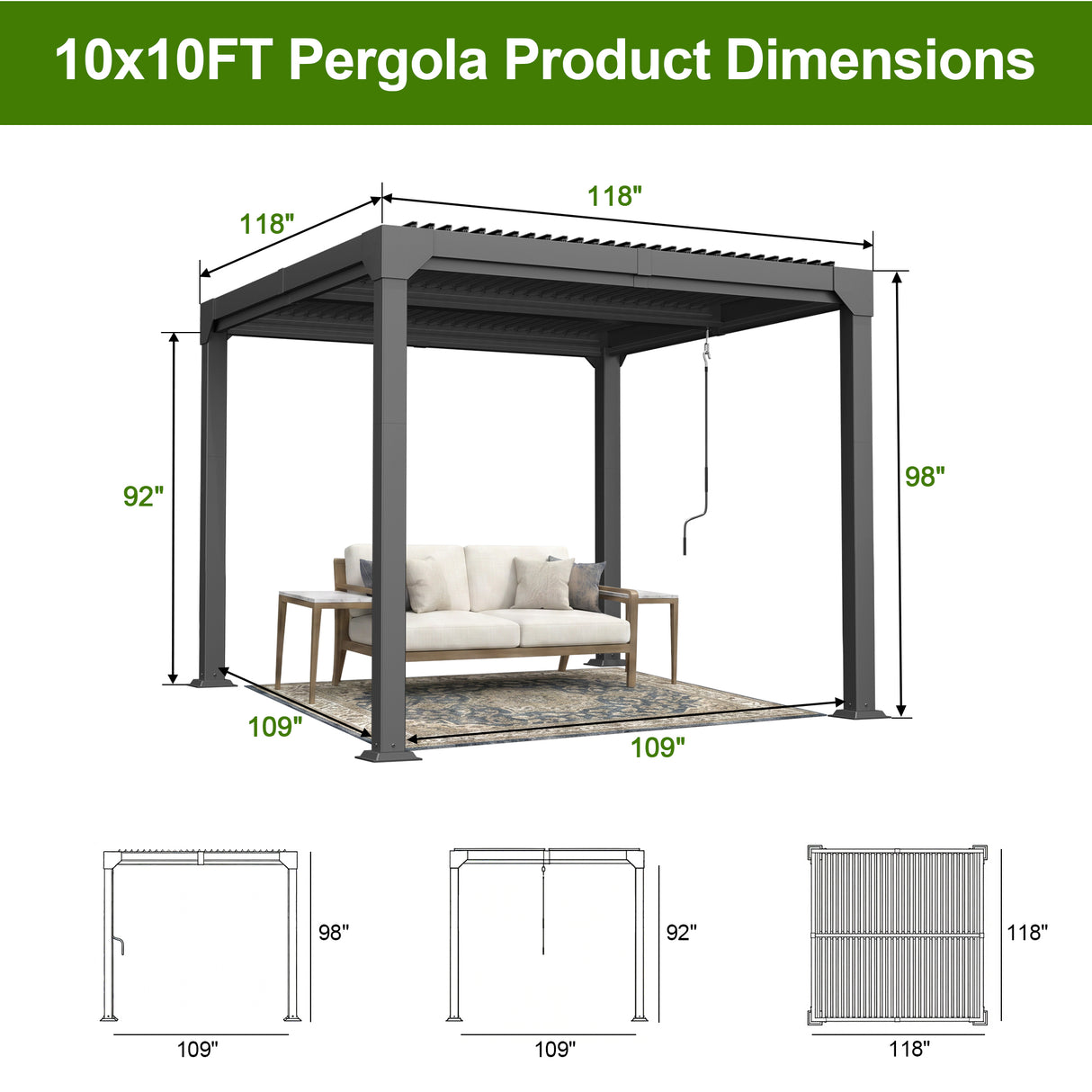 Patioslife Atlantic 10x10ft Premium Louvered Pergola with Adjustable Roof Panels, Integrated Gutter System & Freestanding All-Weather Outdoor Shelter for Patio, Deck & Poolside