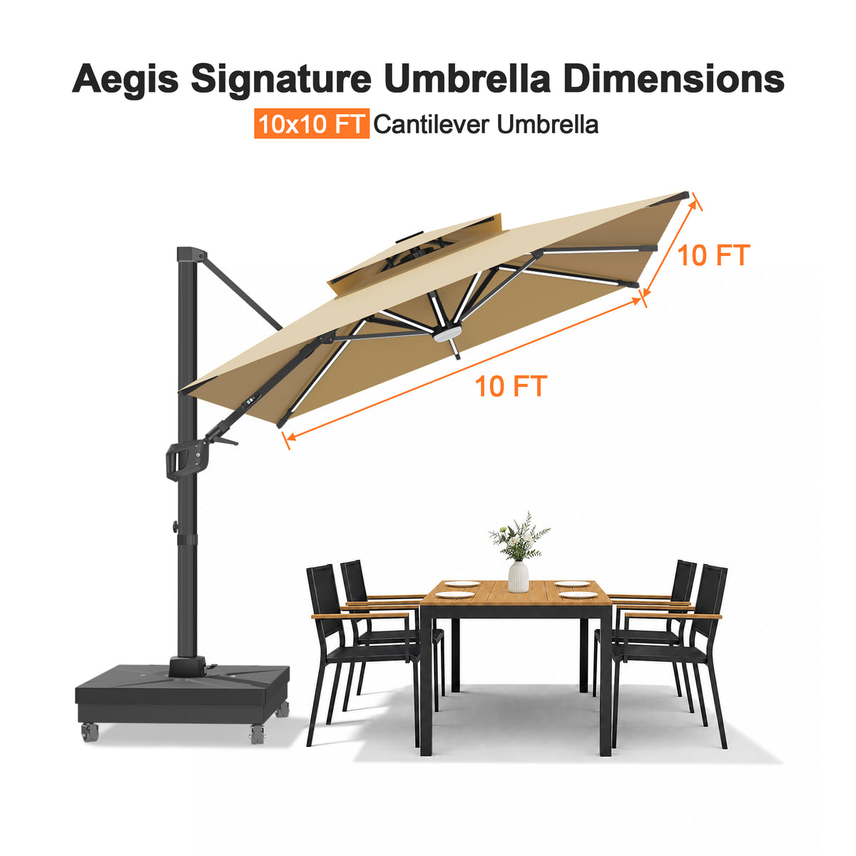 Patioslife Aegis Signature Rotating Cantilever Patio Umbrella with Adjustable Tilt | Large Outdoor Shade Umbrella for Garden, Deck & Poolside,  Includes Free Premium Cover