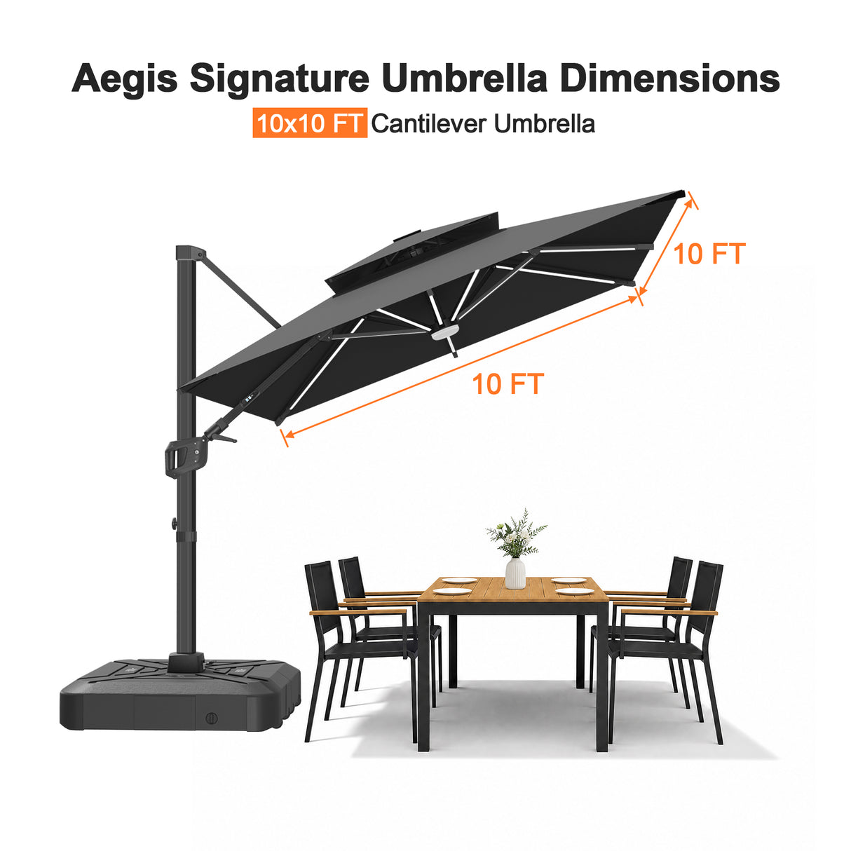 Patioslife Aegis Signature Rotating Cantilever Patio Umbrella with Adjustable Tilt | Large Outdoor Shade Umbrella for Garden, Deck & Poolside,  Includes Free Premium Cover
