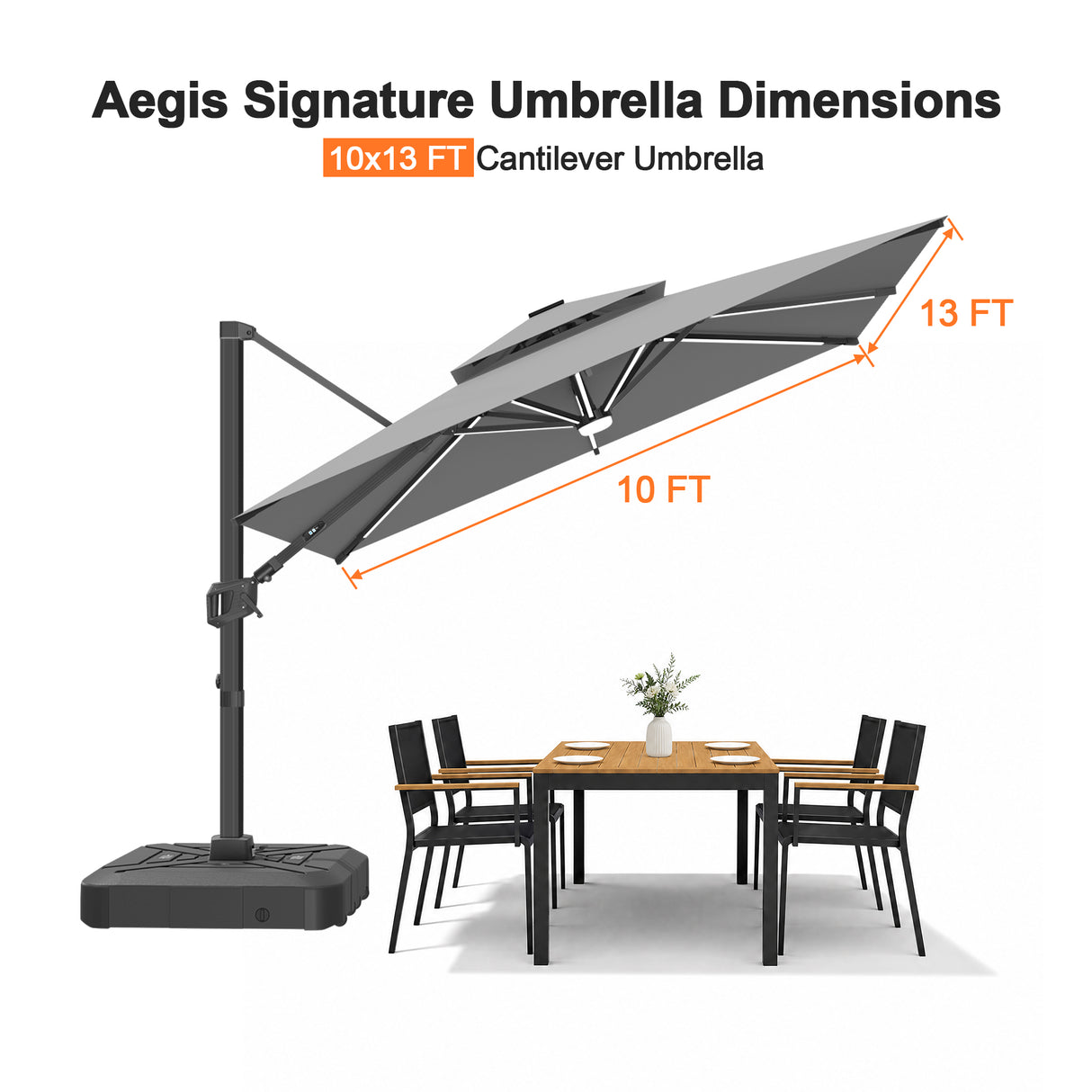 Patioslife Aegis Signature Rotating Cantilever Patio Umbrella with Adjustable Tilt | Large Outdoor Shade Umbrella for Garden, Deck & Poolside,  Includes Free Premium Cover