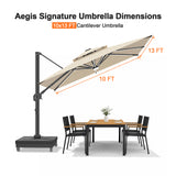 Patioslife Aegis Signature Rotating Cantilever Patio Umbrella with Adjustable Tilt | Large Outdoor Shade Umbrella for Garden, Deck & Poolside,  Includes Free Premium Cover