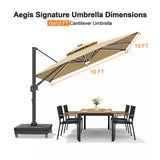 Patioslife Aegis Signature Rotating Cantilever Patio Umbrella with Adjustable Tilt | Large Outdoor Shade Umbrella for Garden, Deck & Poolside,  Includes Free Premium Cover