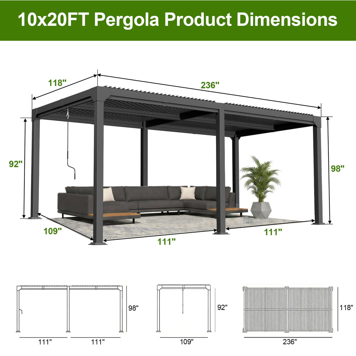 Patioslife Atlantic Premium Louvered Pergola with Adjustable Roof Panels, Integrated Gutter System & Freestanding All-Weather Outdoor Shelter for Patio, Deck & Poolside