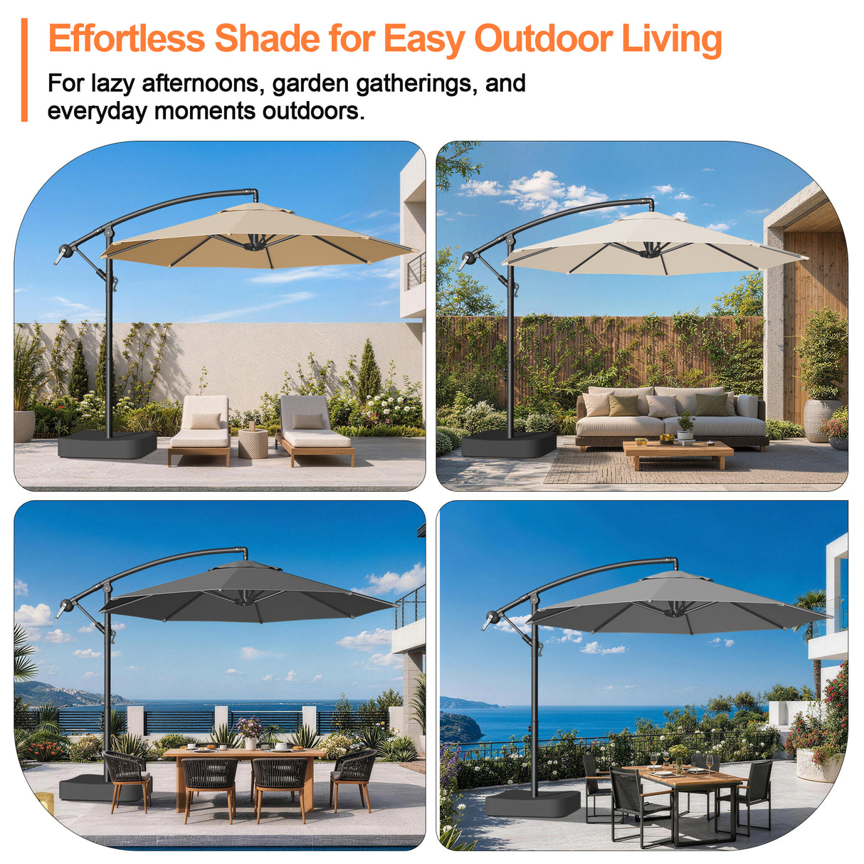 Patioslife Heavy Duty 10FT Cantilever Umbrella with Base – Premium Outdoor Shade for Patio, Backyard & Deck Living
