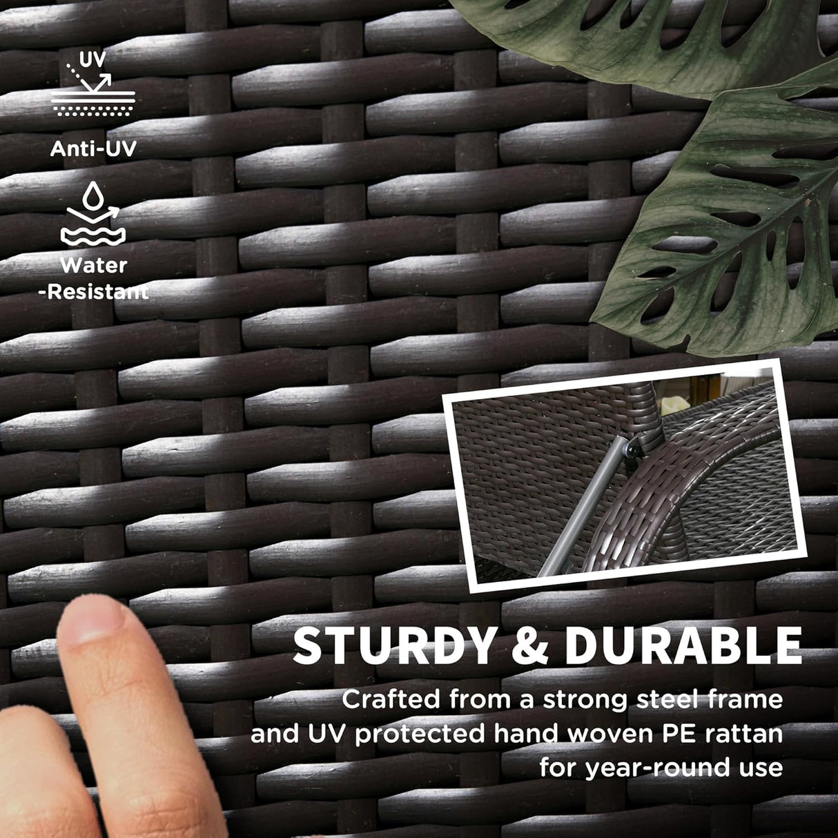 Patioslife Wicker Chaise Lounge Chair – Outdoor PE Rattan Sun Lounger with Cushion, Adjustable 5-Level Backrest, Headrest & Wheels, Deep Coffee & Cream White