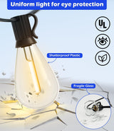 Patioslife LED Outdoor String Lights with Shatterproof Edison Bulbs – Waterproof, Commercial Grade 2700K Patio Lights for Garden, Porch & Deck Decor