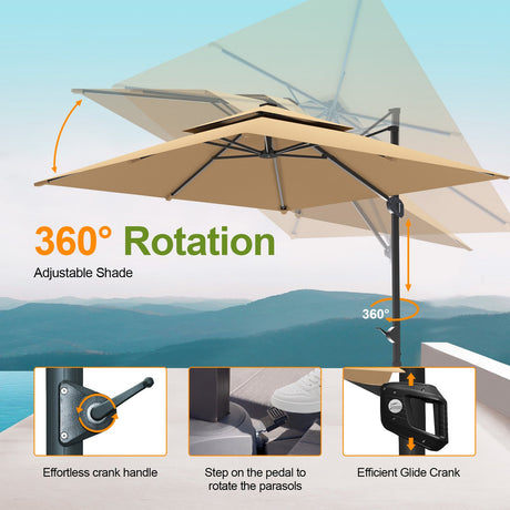 Cantilever Patio Umbrella,patioslife,Poolside,Outdoor Leisure Area,Outdoor Kitchen or Dining Area,Garden Pathway,Rooftop Terrace,Sun Shading & Light Contro,Space Definition,base,360-degree rotation 