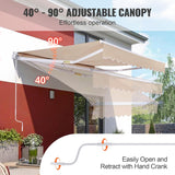 Patioslife Manual Retractable Awning – Outdoor Water-Resistant Polyester Sun Shade with Crank Handle for Patio, Balcony & Backyard
