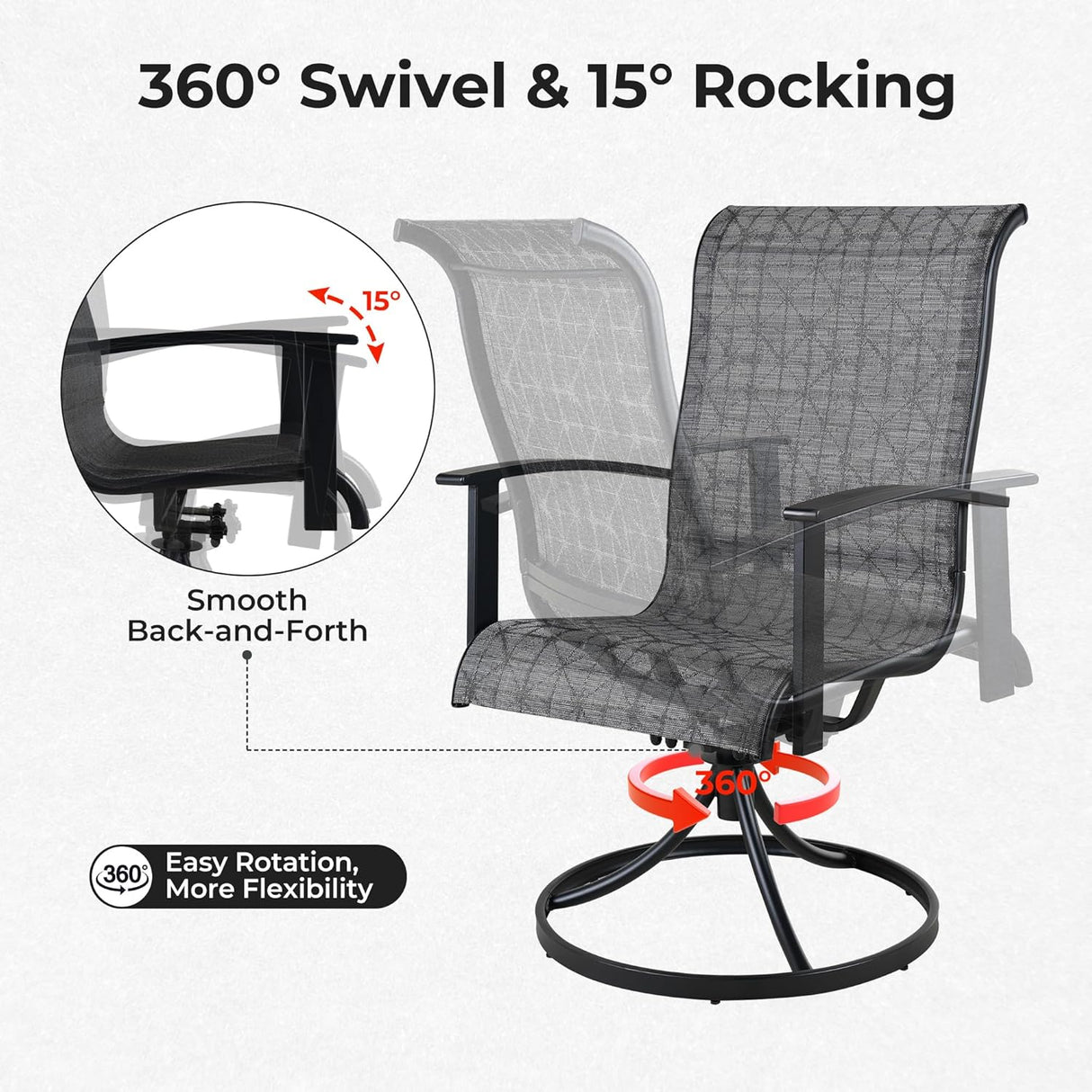 Outdoor Swivel Rocking Patio Dining Chairs Set of 2 – Textilene Patio Rockers with Sturdy Metal Frame for Garden, Deck, or Backyard