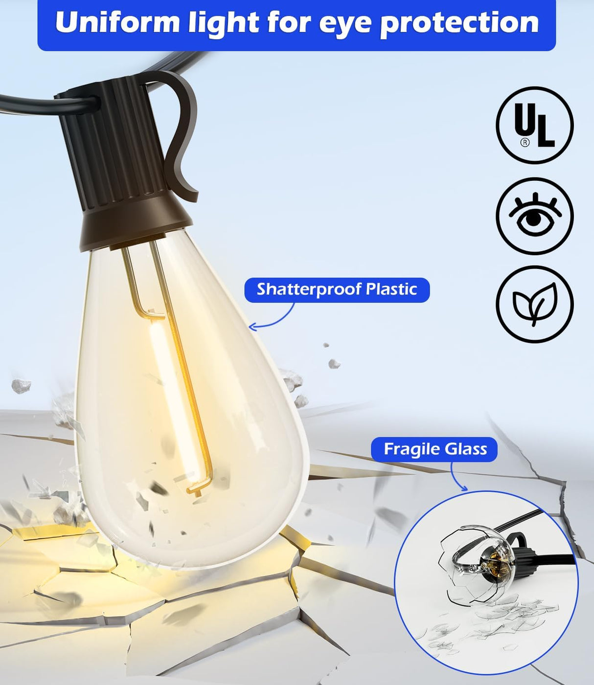 Patioslife LED Outdoor String Lights with Shatterproof Edison Bulbs – Waterproof, Commercial Grade 2700K Patio Lights for Garden, Porch & Deck Decor