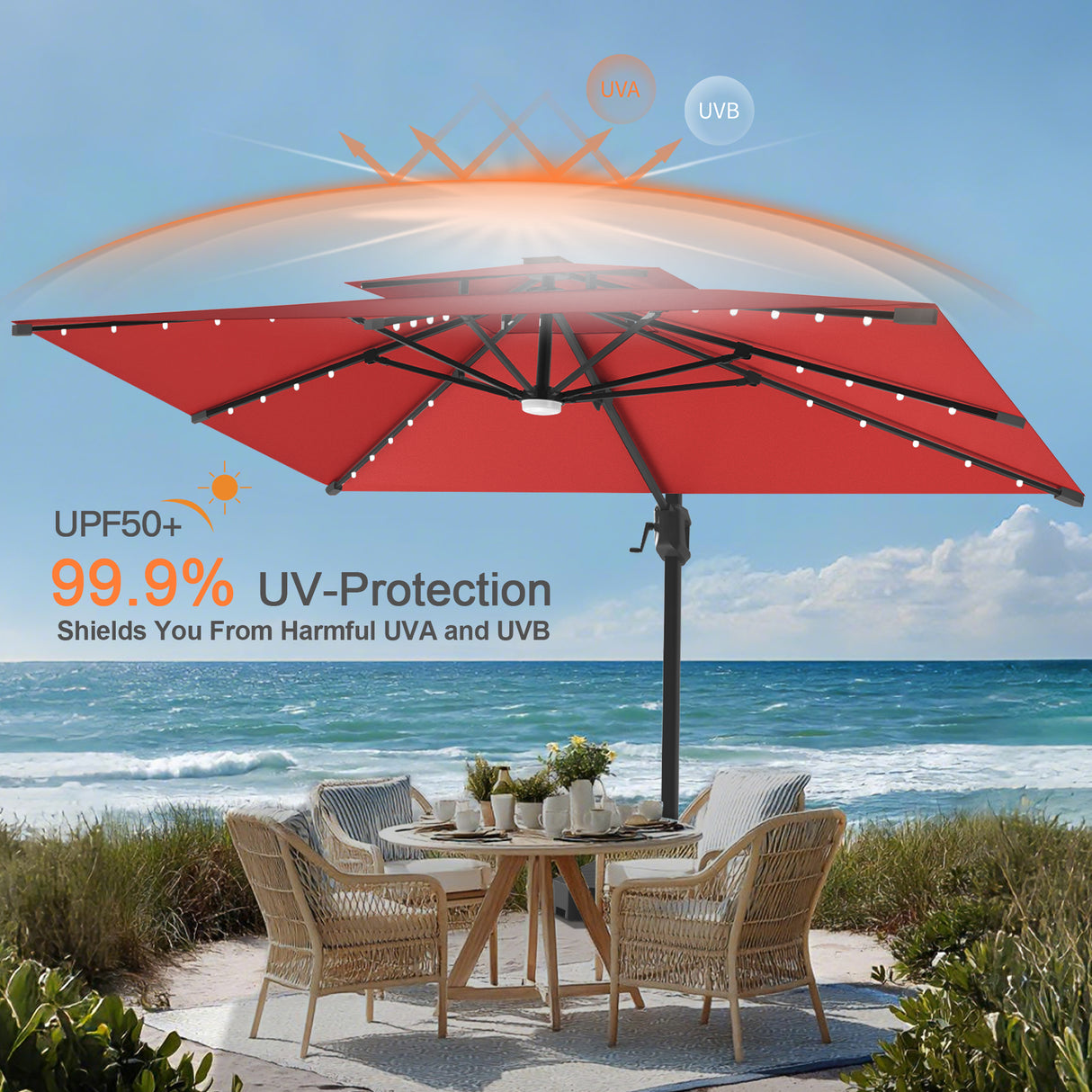 Patioslife Aegis Pro Cantilever Umbrella with LED Lights, Reinforced & Powder-Coated Aluminium Ribs and Pole — Perfect for Garden & Patio