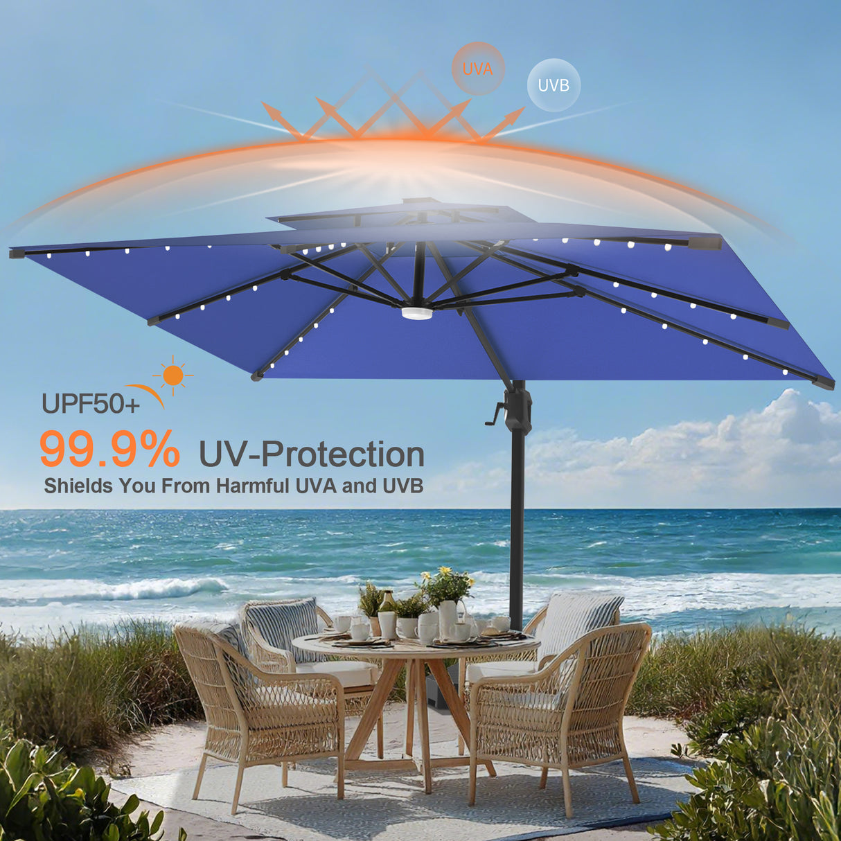 Patioslife Aegis Pro Cantilever Umbrella with LED Lights, Reinforced & Powder-Coated Aluminium Ribs and Pole — Perfect for Garden & Patio