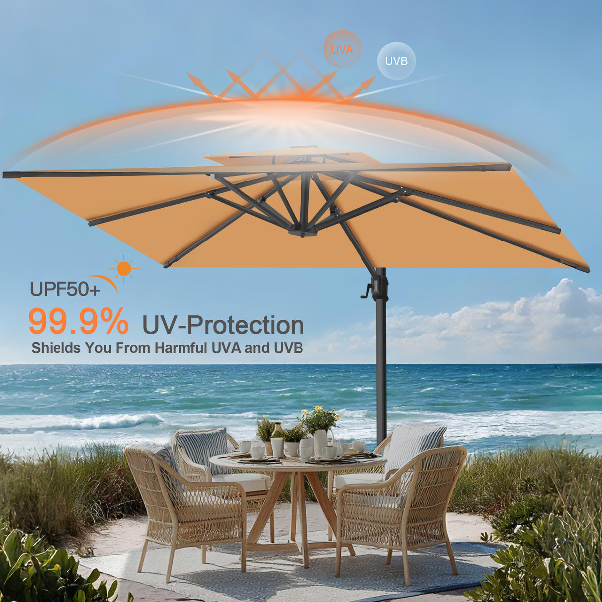 Patioslife Aegis Premium Cantilever Umbrella with Full-Rib LED Strip Lighting, Fibreglass Ribs and Powder-Coated Aluminium Pole for Luxury Garden & Patio Shade