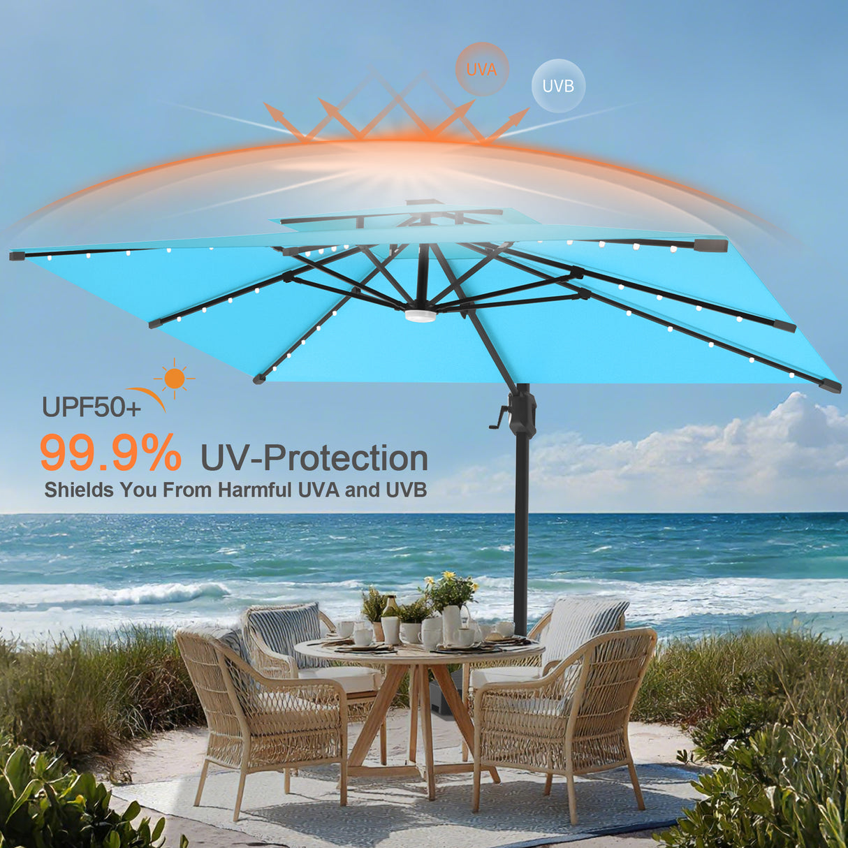 Patioslife Aegis Pro Cantilever Umbrella with LED Lights, Reinforced & Powder-Coated Aluminium Ribs and Pole — Perfect for Garden & Patio