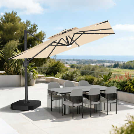 Patioslife Aegis Pro Cantilever Umbrella with LED Lights, Reinforced & Powder-Coated Aluminium Ribs and Pole — Perfect for Garden & Patio