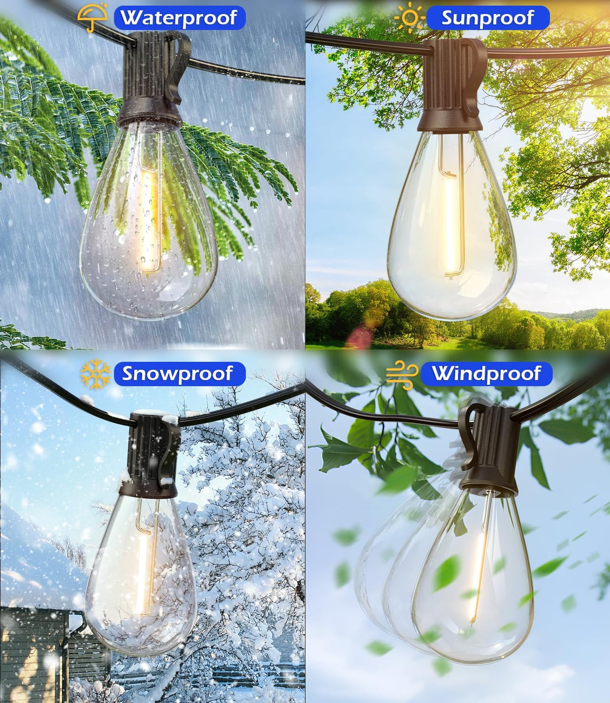 Patioslife LED Outdoor String Lights with Shatterproof Edison Bulbs – Waterproof, Commercial Grade 2700K Patio Lights for Garden, Porch & Deck Decor