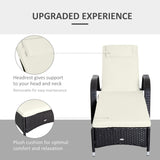 Patioslife Wicker Chaise Lounge Chair – Outdoor PE Rattan Sun Lounger with Cushion, Adjustable 5-Level Backrest, Headrest & Wheels, Deep Coffee & Cream White