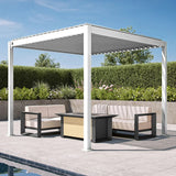 Aluminium Louvered Pergola,patioslife,Poolside,Outdoor Leisure Area,Outdoor Kitchen or Dining Area,Garden Pathway,Rooftop Terrace,Sun Shading & Light Contro,Space Definition,white