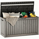 Waterproof Resin Outdoor Storage Box – 60, 90, and 120 Gallon Sizes – Lockable, UV Resistant Deck Storage Bin for Patio Cushions, Gardening Tools, and More – Grey