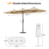 Patioslife Aegis Premium Motorized Double-Sided Patio Umbrella — Remote Control, UPF 50+, Solar LED & Windproof Frame