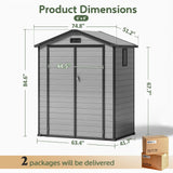 Patioslife YardVault 6x4ft resin garden storage shed dimension guide with double doors, side window and two-package delivery