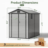Patioslife YardVault 6x8ft resin garden storage shed dimension guide with double doors, side window and three-package delivery