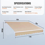 Patioslife Manual Retractable Awning – Outdoor Water-Resistant Polyester Sun Shade with Crank Handle for Patio, Balcony & Backyard