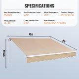 Patioslife Manual Retractable Awning – Outdoor Water-Resistant Polyester Sun Shade with Crank Handle for Patio, Balcony & Backyard