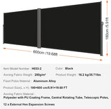 Patioslife Double Retractable Side Awning – Aluminum Privacy Screen & Wind Divider for Patio, Balcony, Terrace & Pool Area
