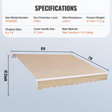 Patioslife Manual Retractable Awning – Outdoor Water-Resistant Polyester Sun Shade with Crank Handle for Patio, Balcony & Backyard