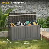 Waterproof Resin Outdoor Storage Box – 60, 90, and 120 Gallon Sizes – Lockable, UV Resistant Deck Storage Bin for Patio Cushions, Gardening Tools, and More – Grey