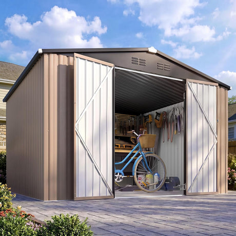 Patioslife Galvanized Steel Garden Shed, Outdoor Storage Shed with Gable Roof, Backyard Tool Shed for Lawn Equipment, Bikes & Gardening Tools
