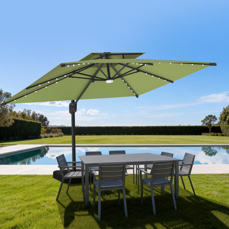 Patioslife Aegis Pro Cantilever Umbrella with LED Lights, Reinforced & Powder-Coated Aluminium Ribs and Pole — Perfect for Garden & Patio